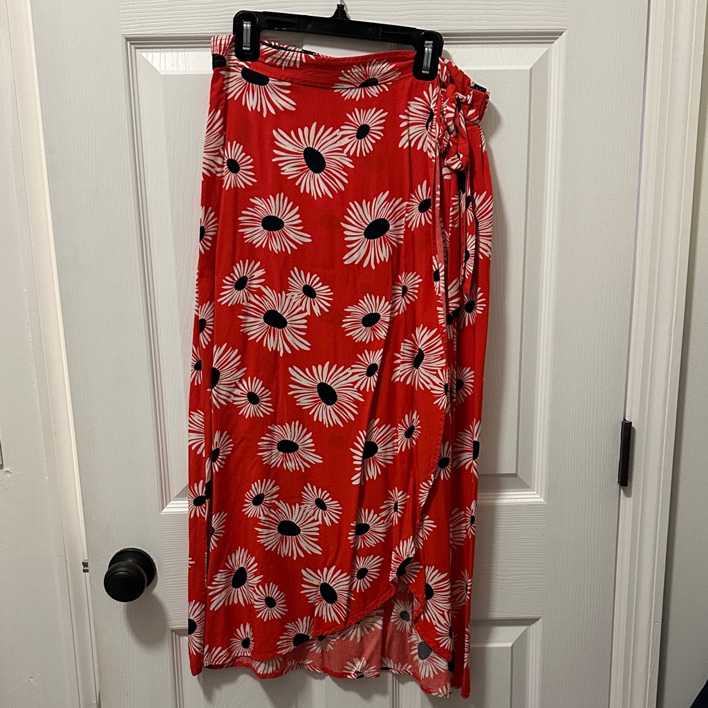 Anthropologie Floral Red Wrap Skirt